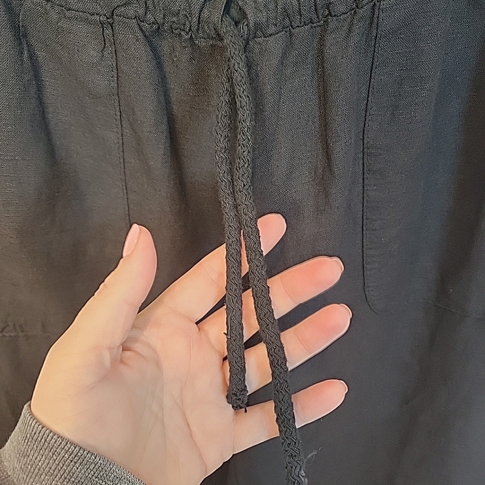 Belle France Linen Pants Pull‎ On Black Women Lightweight Drawstring Pants - Picture 2 of 14